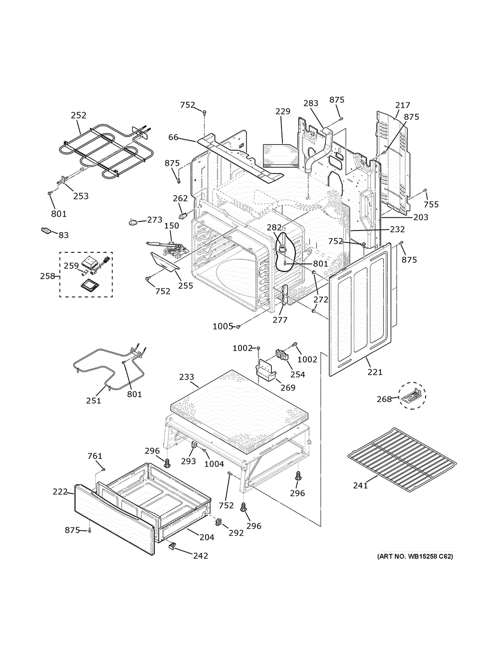 Body Parts Diagram and Parts List for JB655YKCFS  General Electric Range