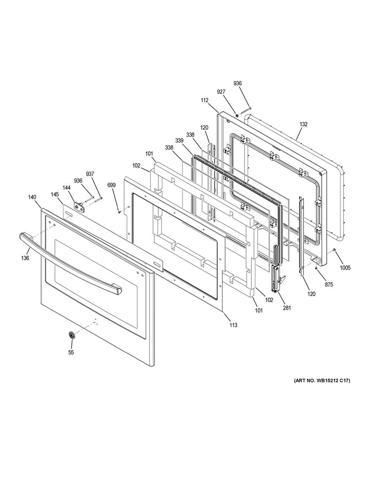 Upper Door Diagram and Parts List for PT7550SF4SS  General Electric Wall Oven