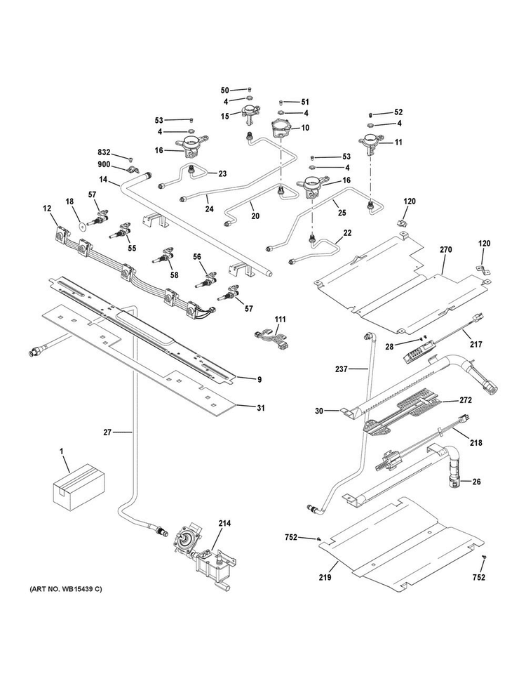 Gas & Burner Parts Diagram and Parts List for PGB911EEJ2ES  General Electric Range