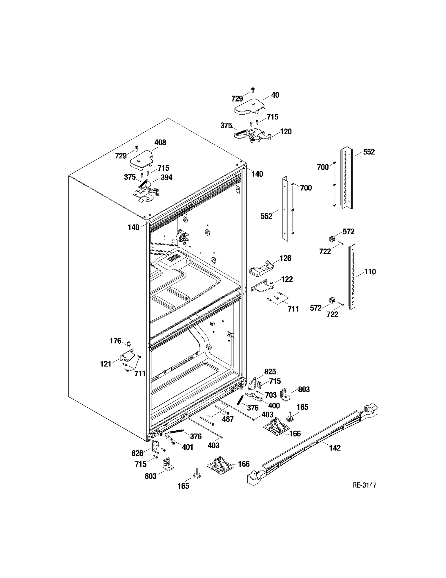 MISC CABINET PARTS Diagram and Parts List for PFSF1NFXABB  General Electric Refrigerator