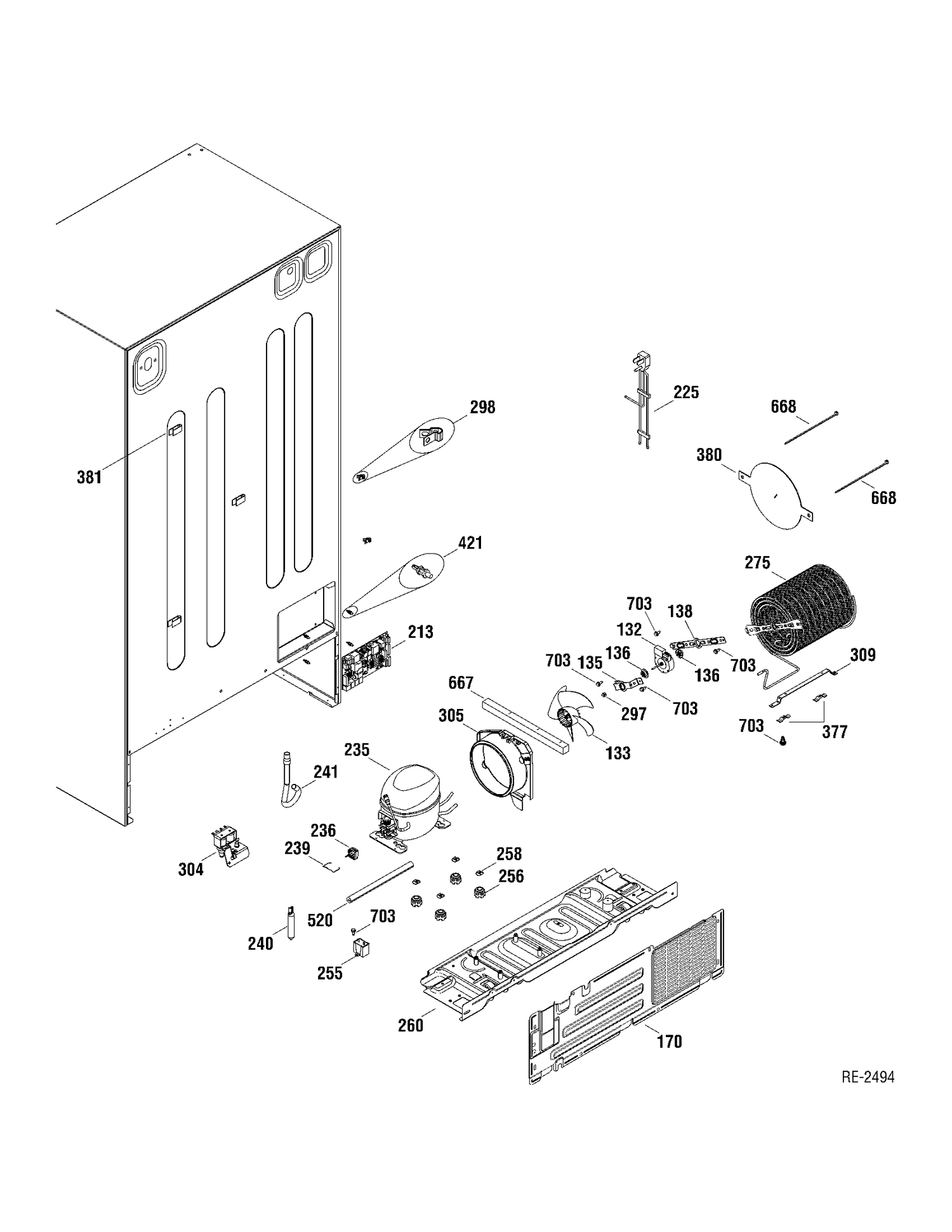 SYSTEM PARTS Diagram and Parts List for GSR23UGTAWW  General Electric Refrigerator