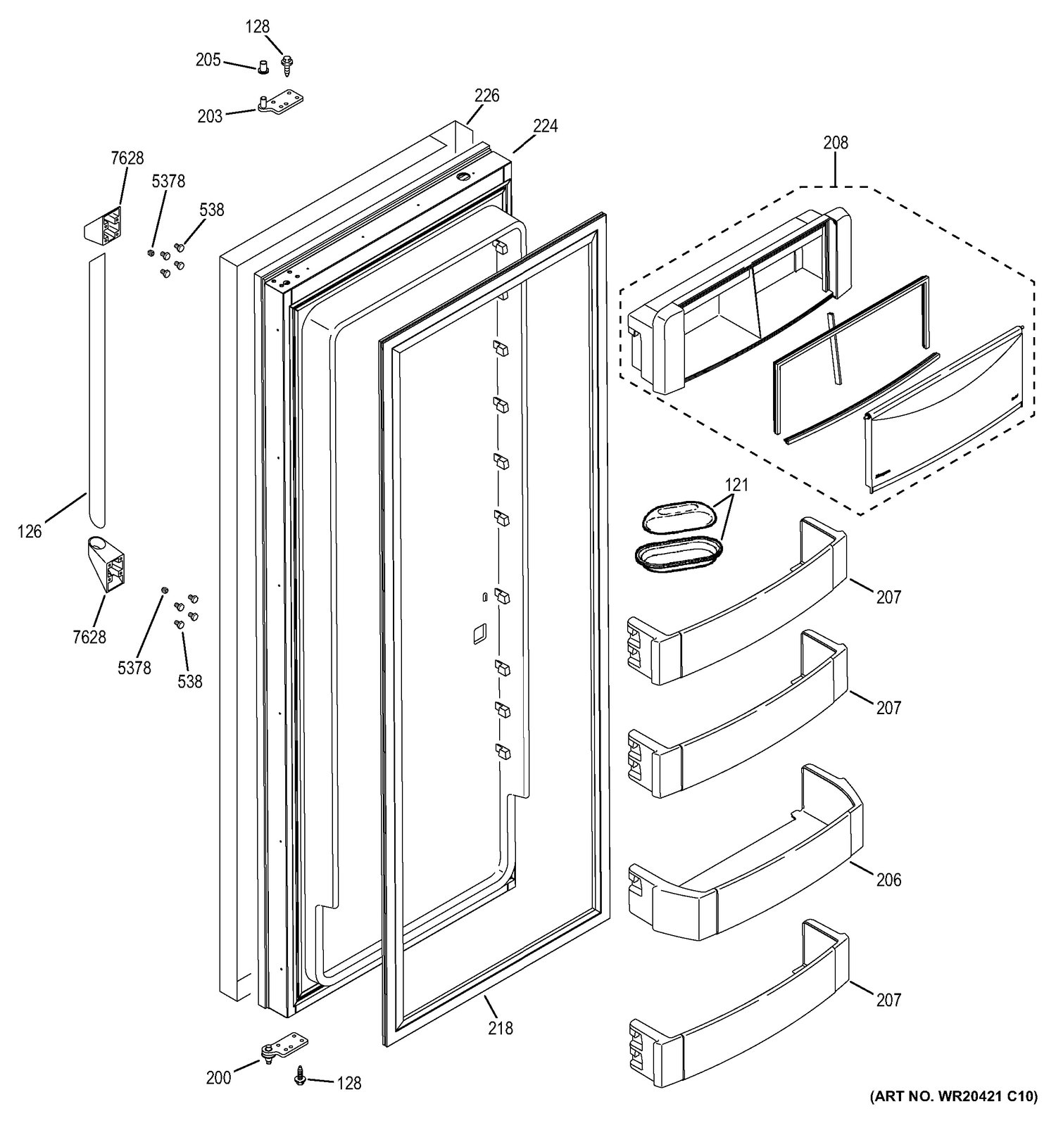 FRESH FOOD DOOR Diagram and Parts List for ZISP420DXDSS  General Electric Refrigerator