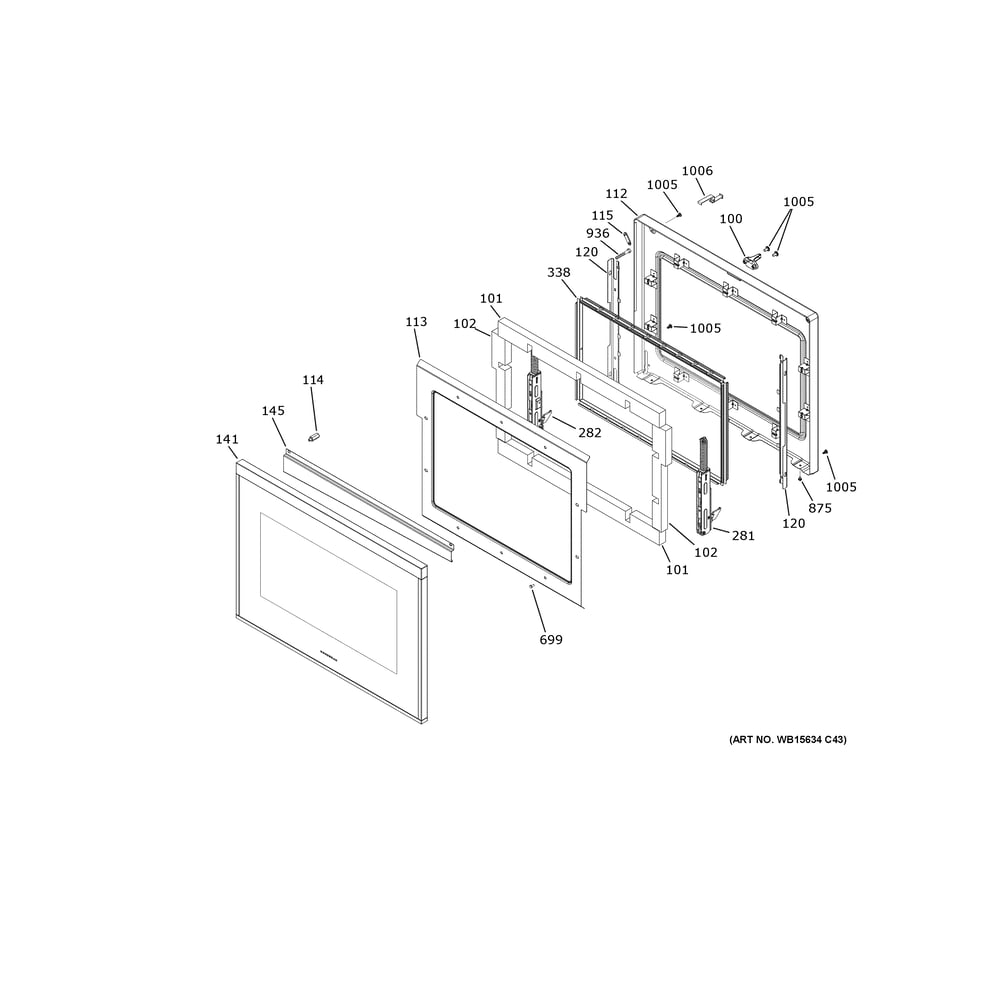 Door Diagram and Parts List for ZTSX1DSSN4SS  General Electric Wall Oven