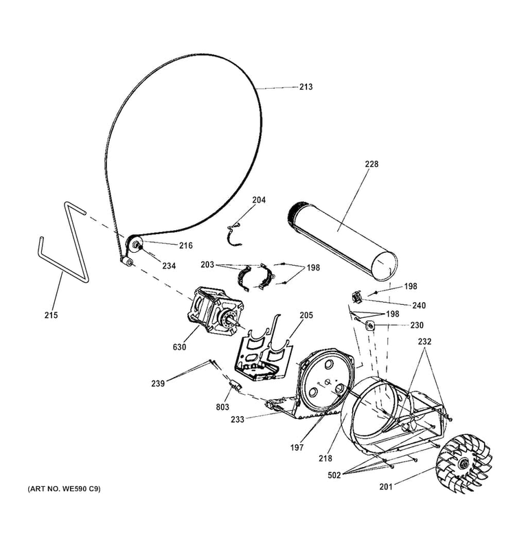 Blower & Motor Diagram and Parts List for GFDL110EH1WW  General Electric Dryer