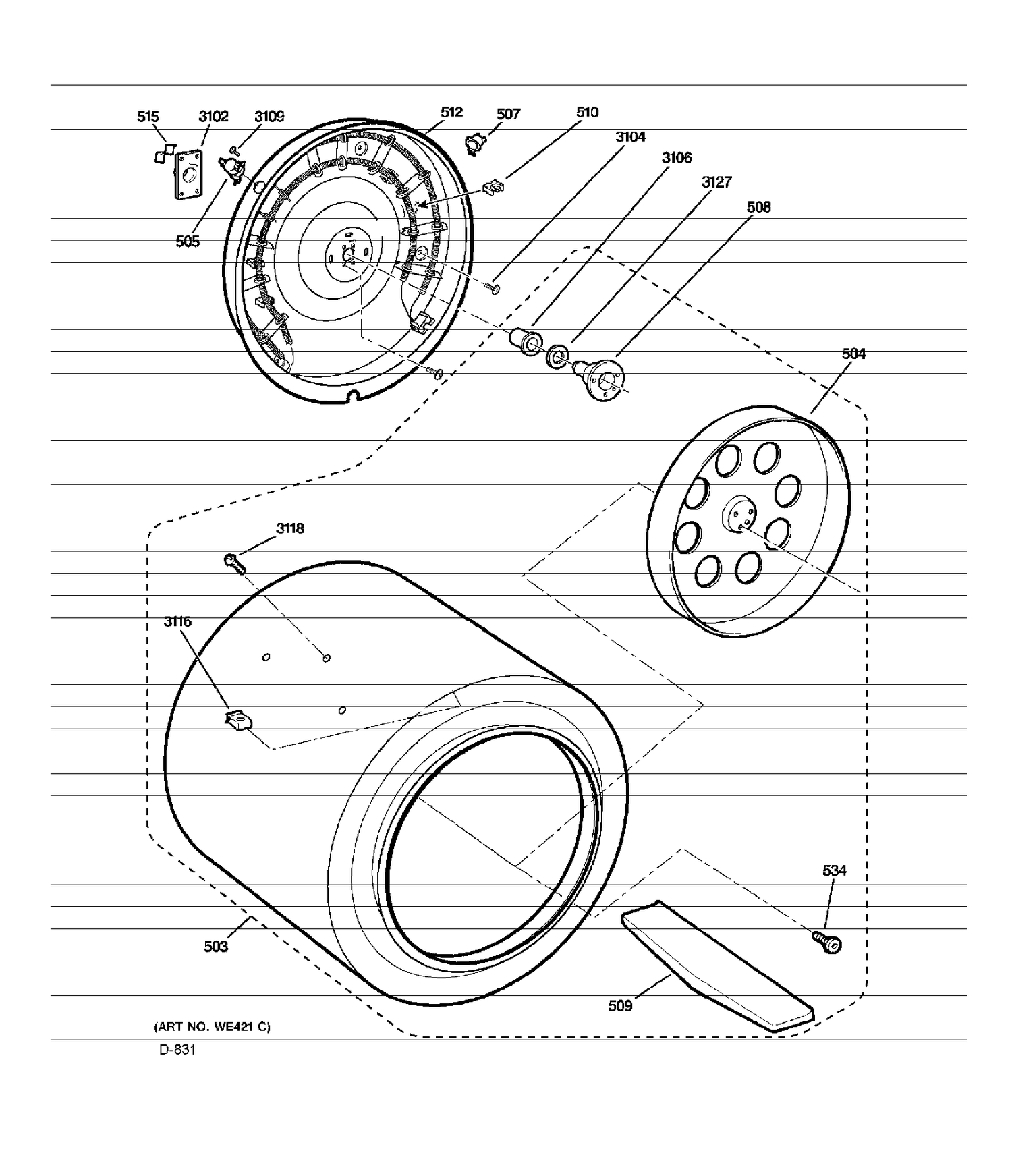 DRUM Diagram and Parts List for GCMX180ED1WW  General Electric Dryer