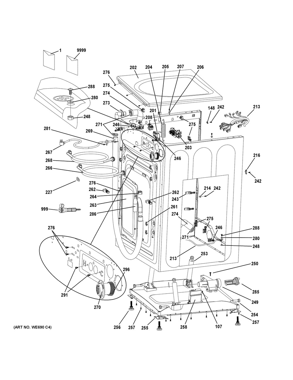Cabinet & Top Panel Diagram and Parts List for GFW430SSM0WW  General Electric Washer