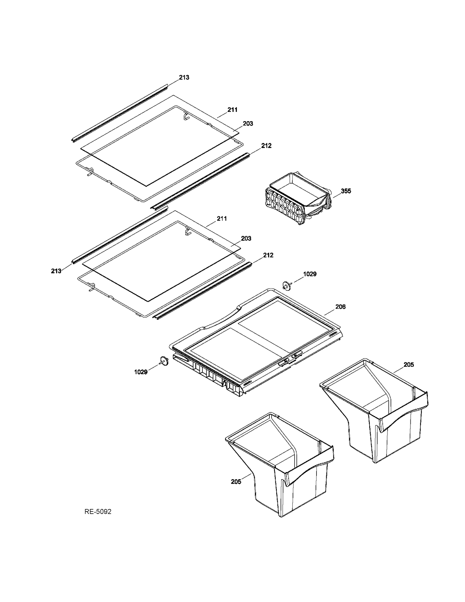 FF SHELVES Diagram and Parts List for GTRS0HBZBLSS  General Electric Refrigerator