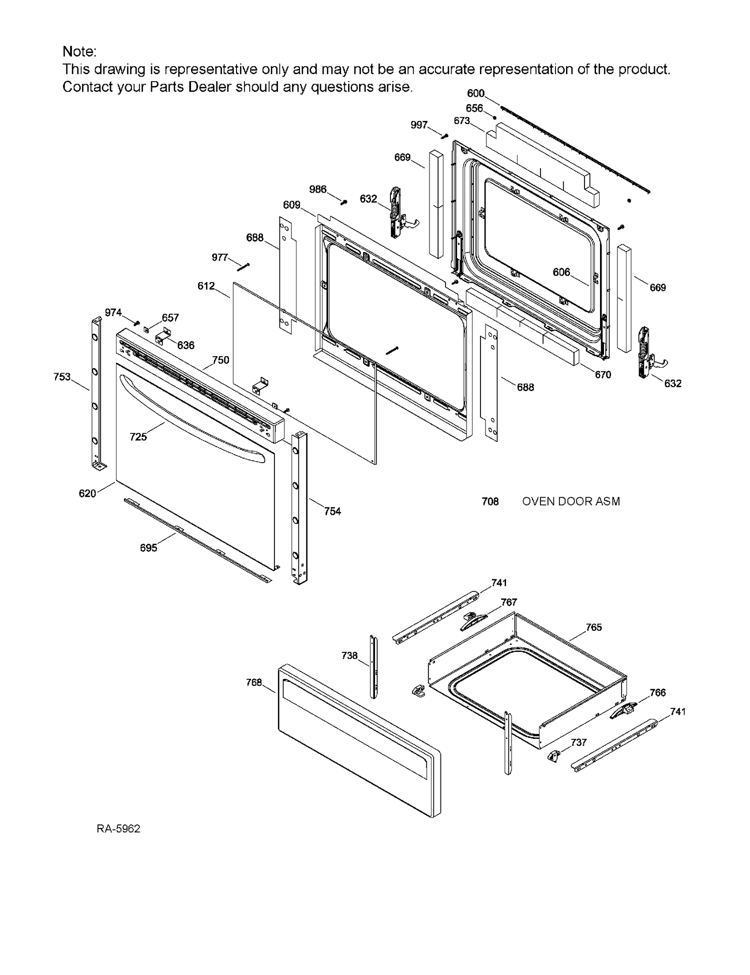 DOOR & DRAWER PARTS Diagram and Parts List for JCBS630DF2WW  General Electric Range