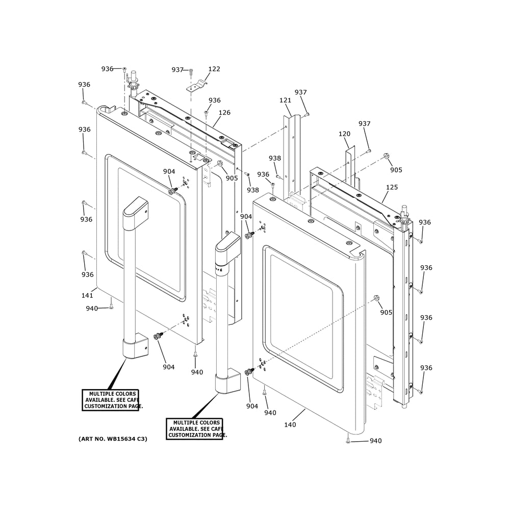 Upper Doors Diagram and Parts List for CTD90FP4N5W2  General Electric Wall Oven