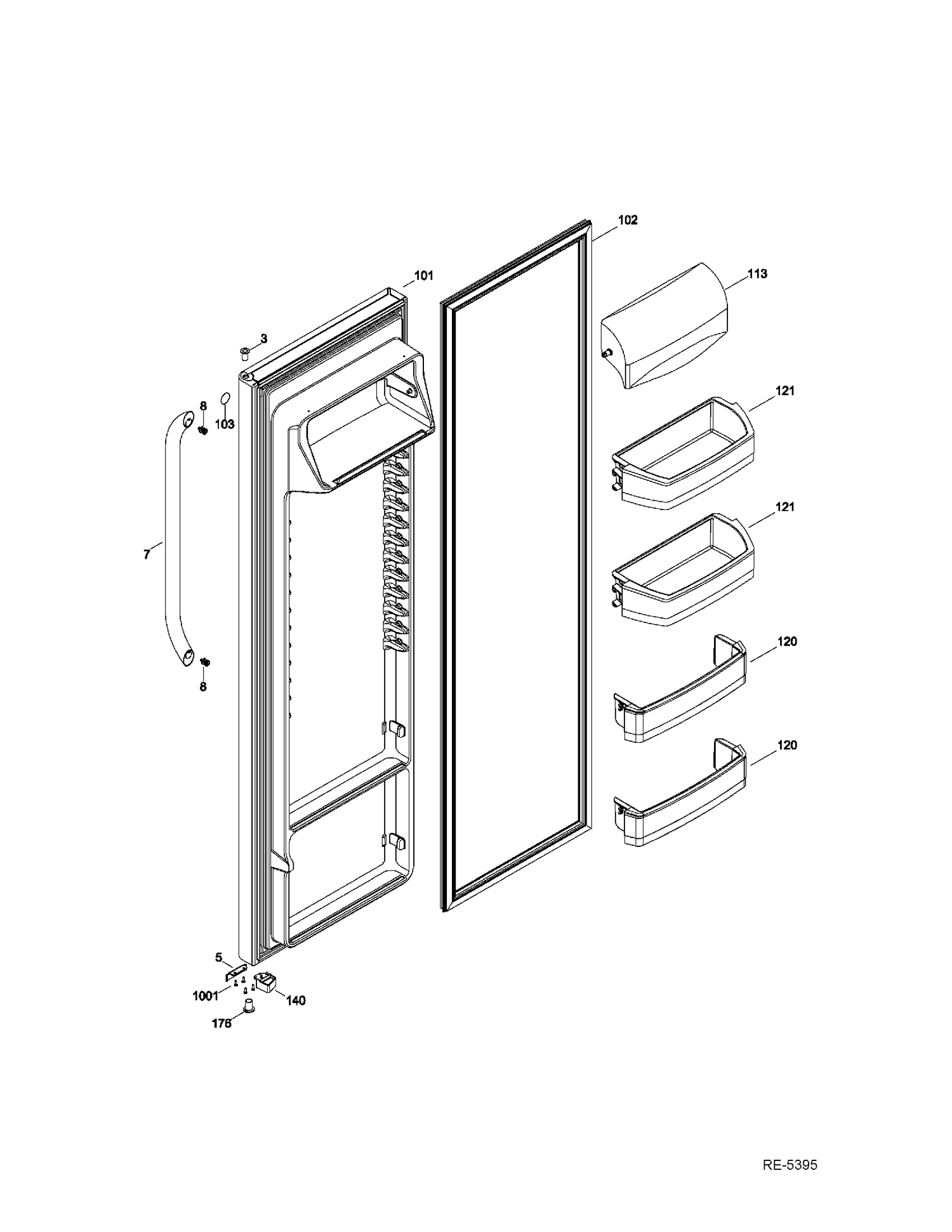 FF DOOR Diagram and Parts List for GSRS3KLZDFSS  General Electric Refrigerator
