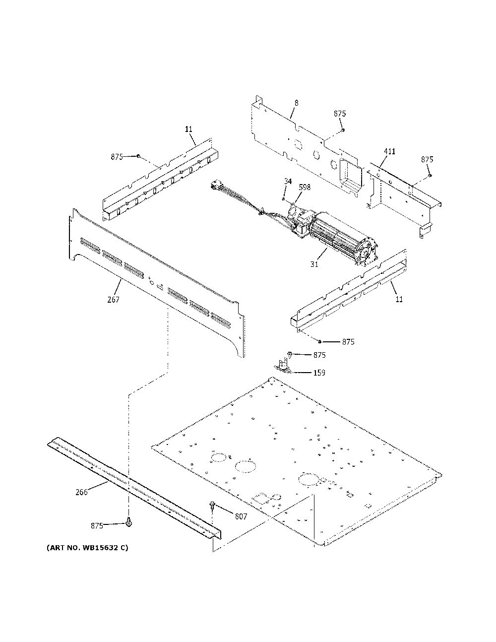 Center Spacer Diagram and Parts List for ZTD90DSSN2SS  General Electric Wall Oven