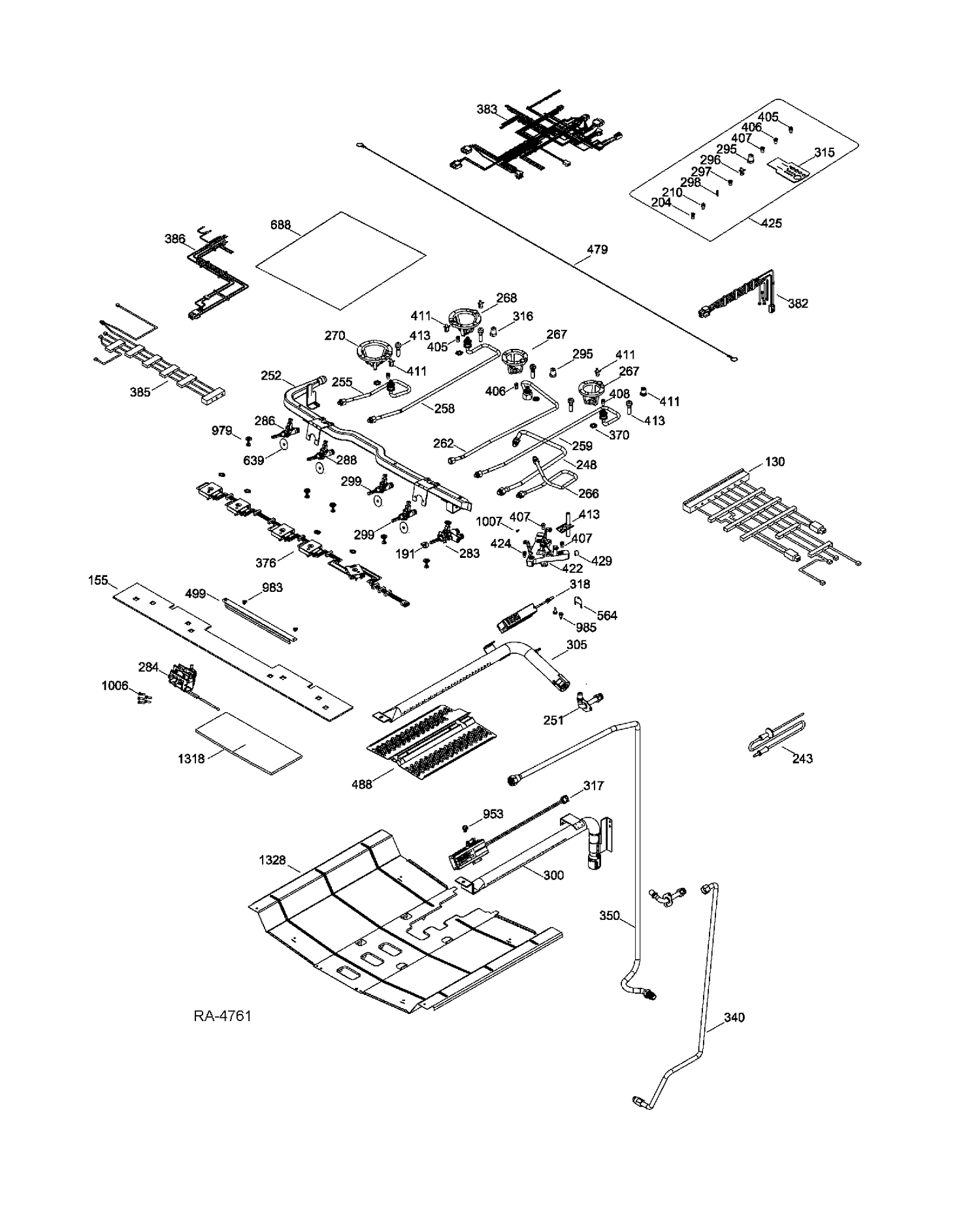 GAS & BURNER PARTS Diagram and Parts List for PCGB930DET2BB  General Electric Range