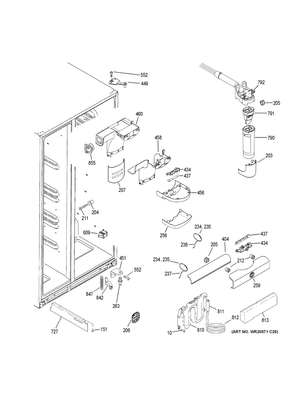 Fresh Food Section Diagram and Parts List for GSE25HGHKHWW  General Electric Refrigerator