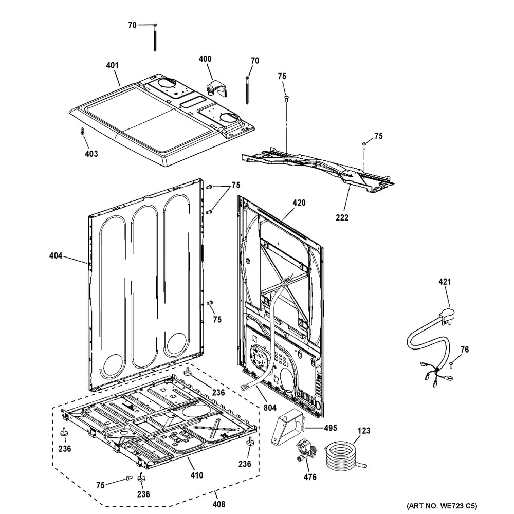 Cabinet And Top Panel Diagram and Parts List for PTD80GBPT0RS  General Electric Dryer