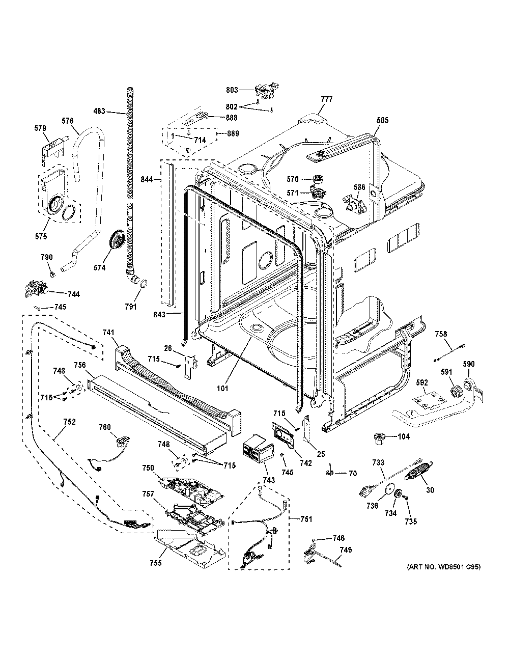Body Parts Diagram and Parts List for CDT845M5N8S5  General Electric Dishwasher