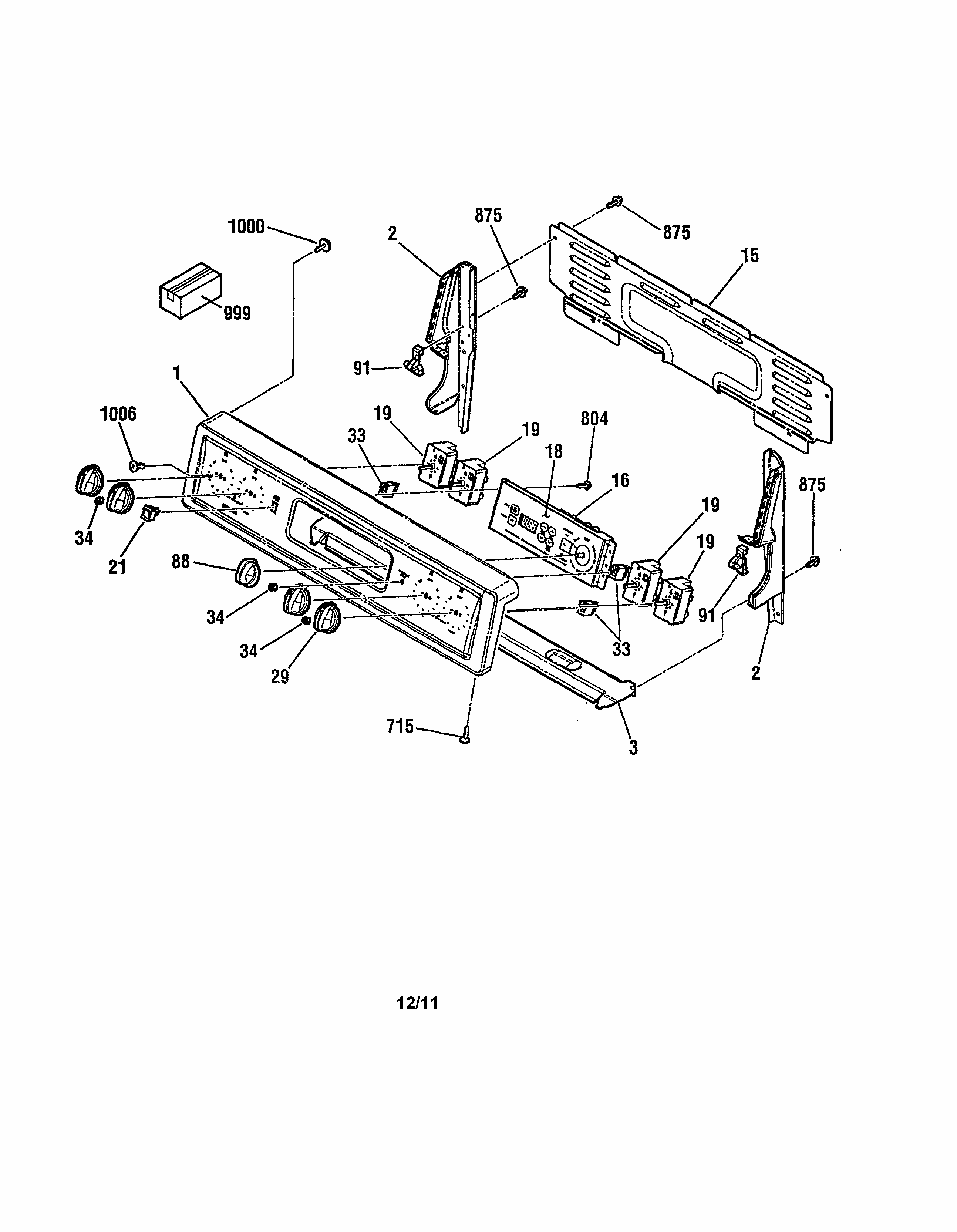 Backguard Diagram and Parts List for 91195508990  Kenmore Range