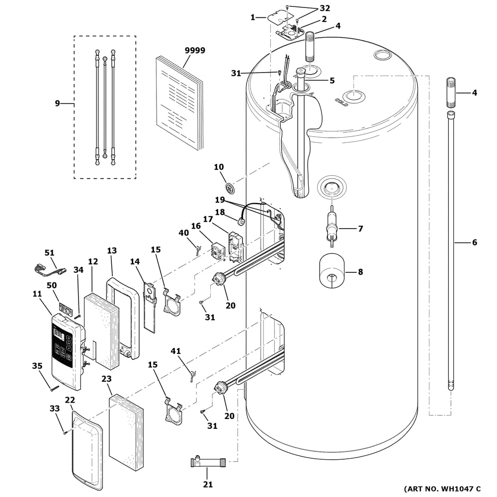 Water Heater Assembly Diagram and Parts List for GE40T10CLR01  General Electric Water Heater