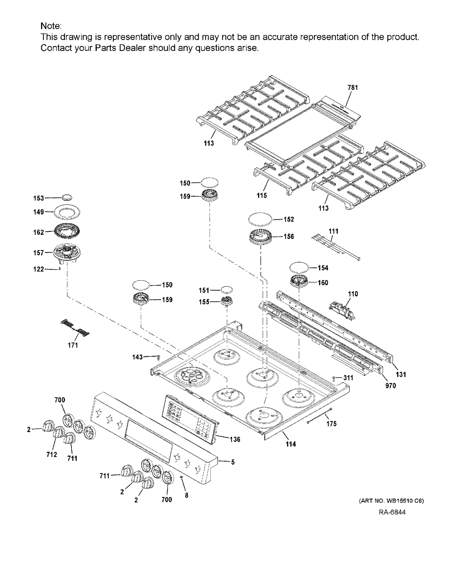 CONTROL PANEL & COOKTOP Diagram and Parts List for CCGS986SEL1SS  General Electric Range