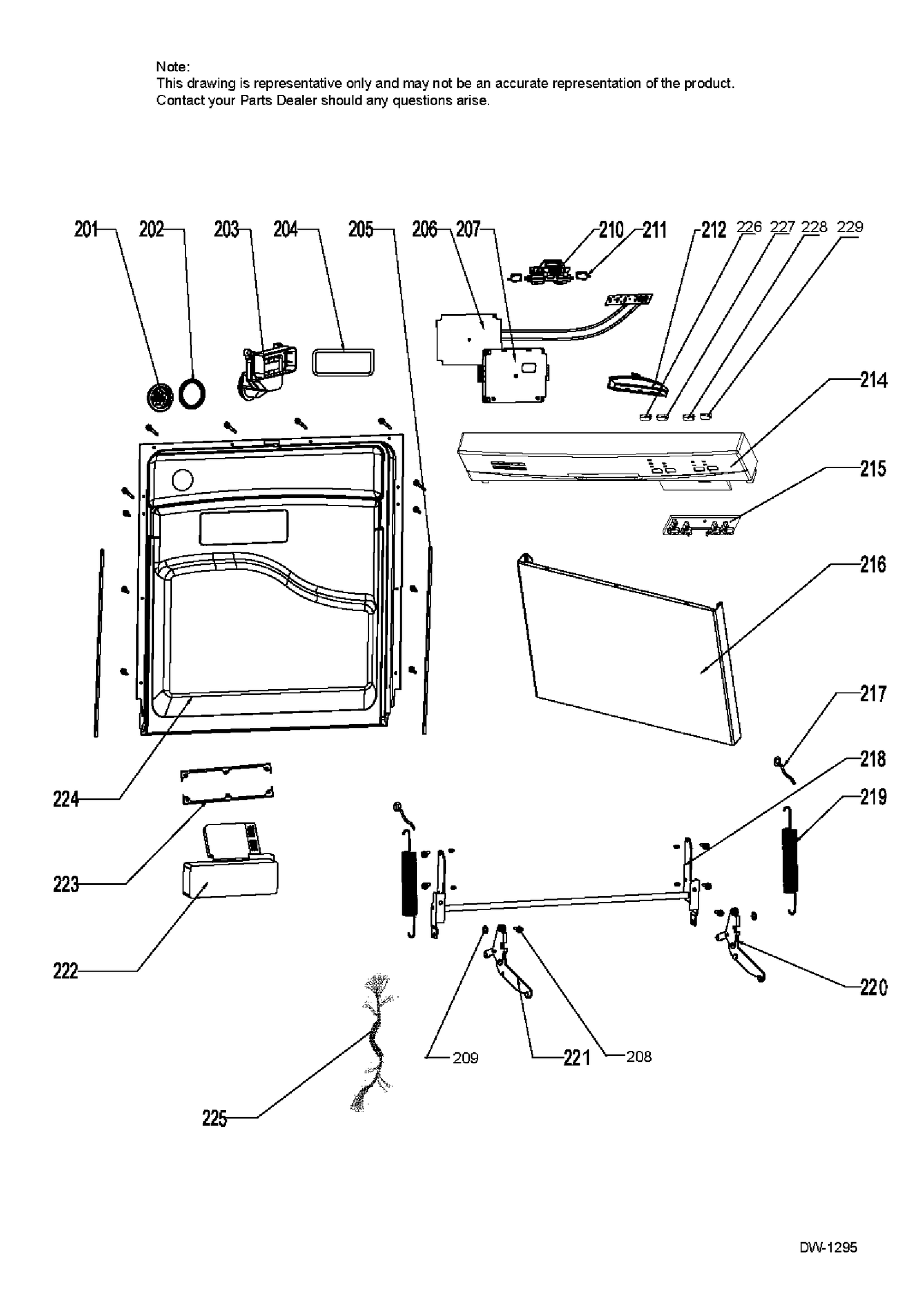 DOOR ASM Diagram and Parts List for MDF400SGF1WW  General Electric Dishwasher