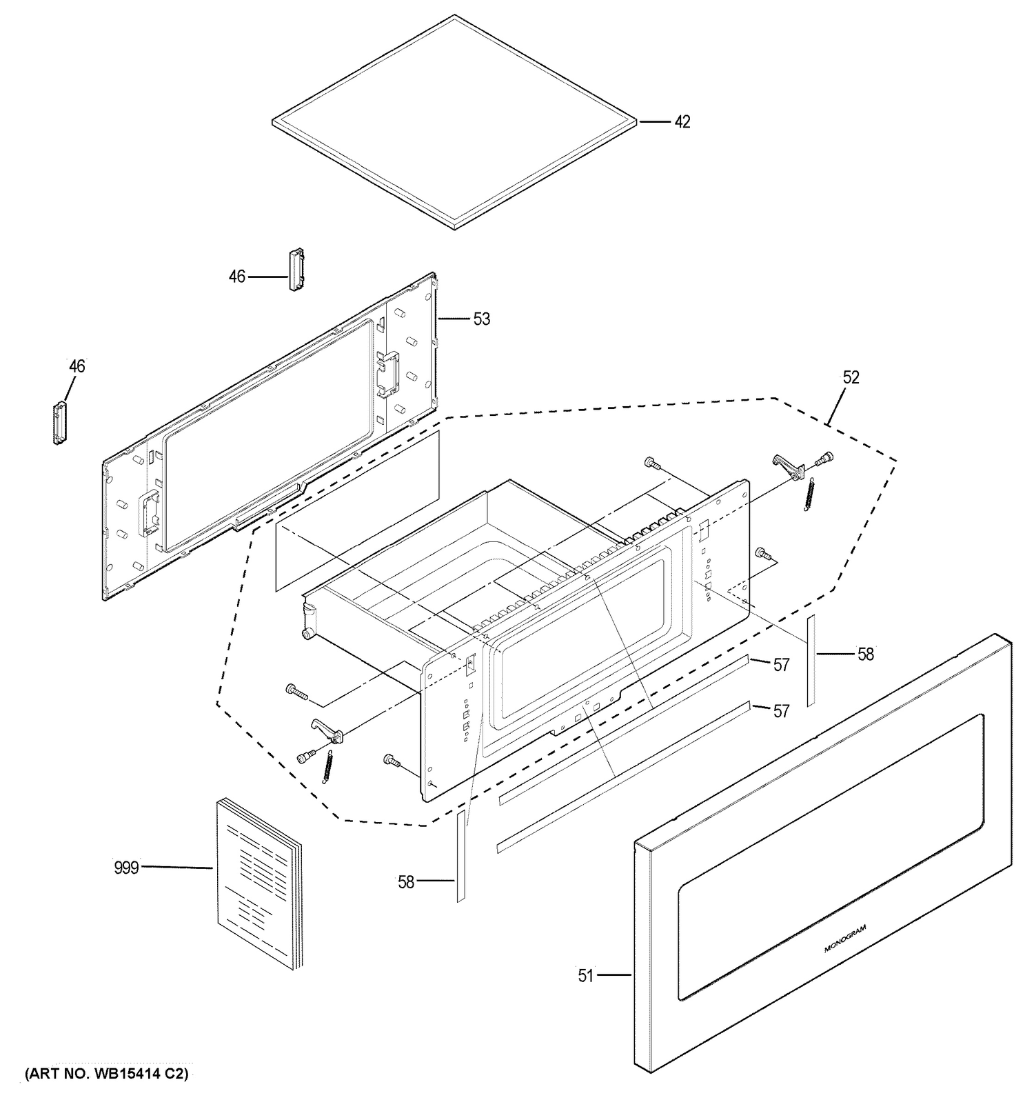 DOOR PARTS Diagram and Parts List for ZWL1126SJ2SS  General Electric Microwave