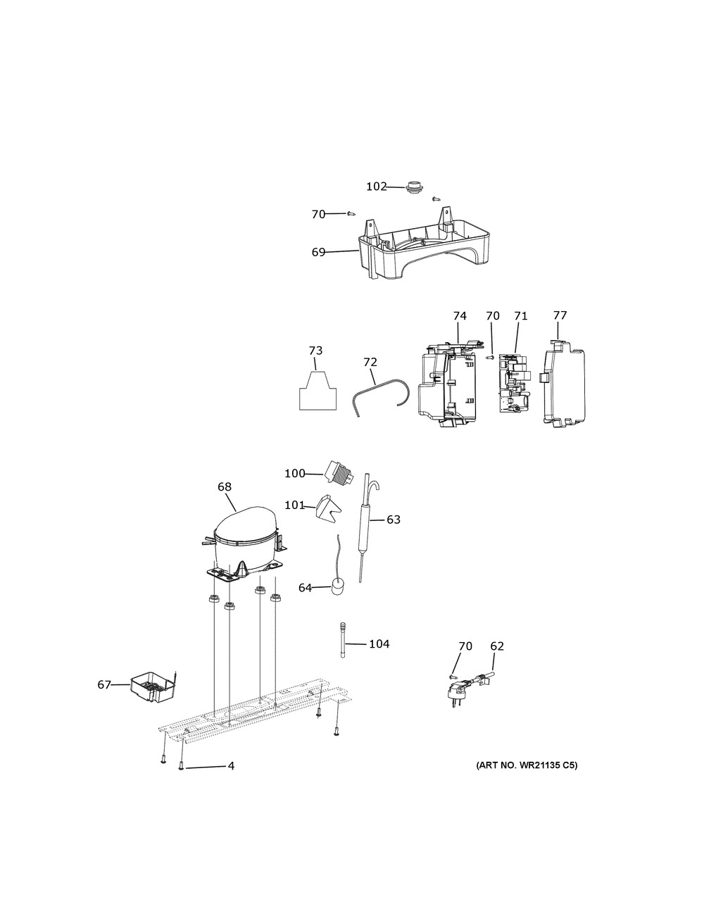Machine Compartment Diagram and Parts List for GPE12FGKEWW  General Electric Refrigerator