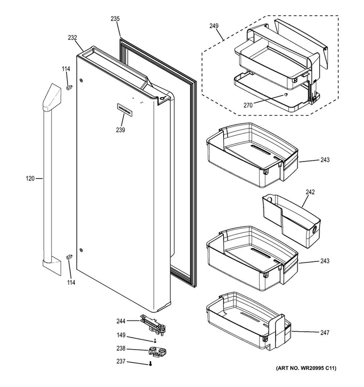 Fresh Food Door - Rh Diagram and Parts List for ZWE23PSHHSS  General Electric Refrigerator