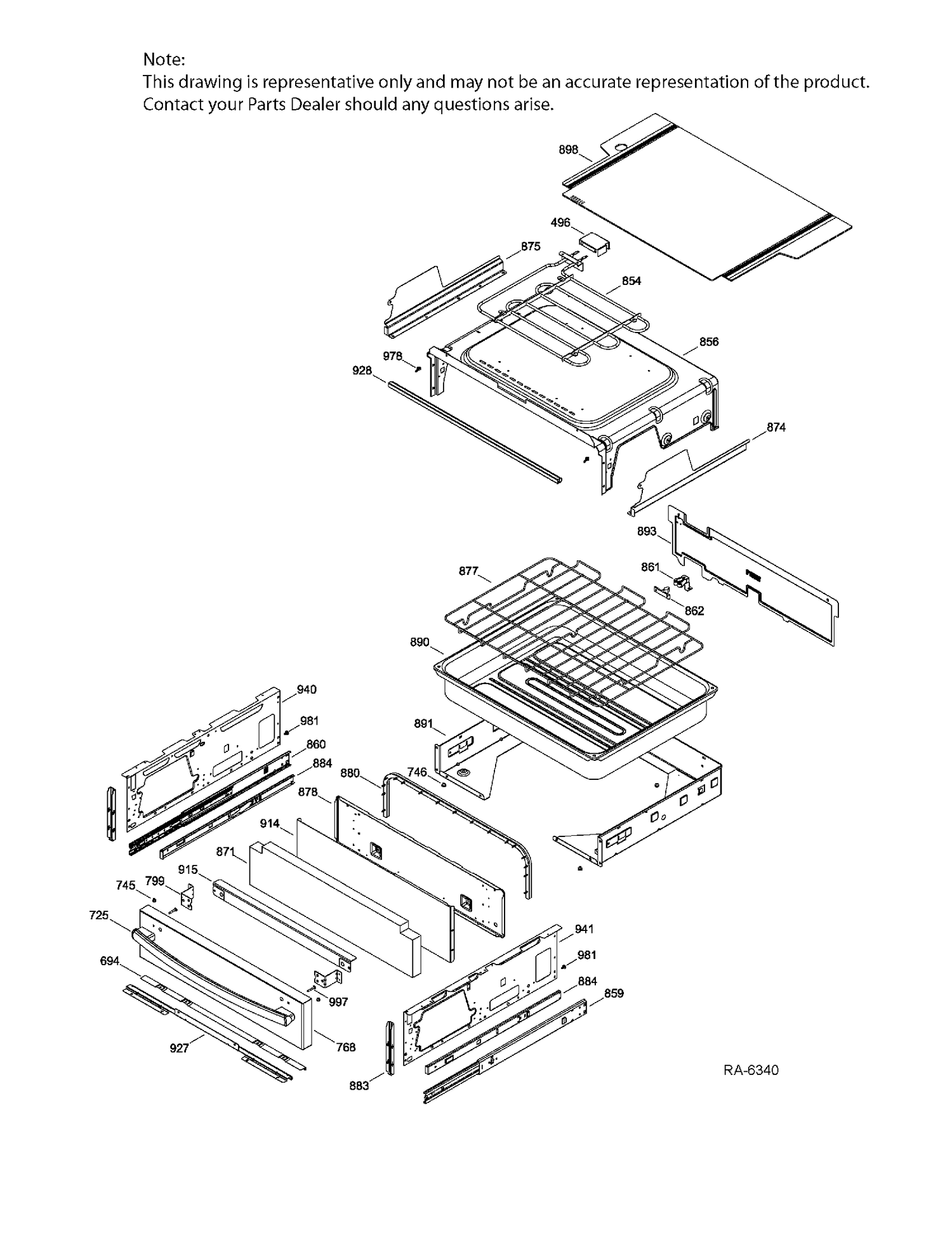 DRAWER PARTS Diagram and Parts List for PCB980SF2SS  General Electric Range