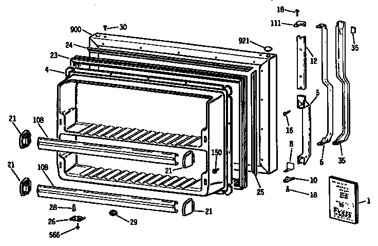 Freezer Door Diagram and Parts List for TBX18JISJRAD  General Electric Refrigerator