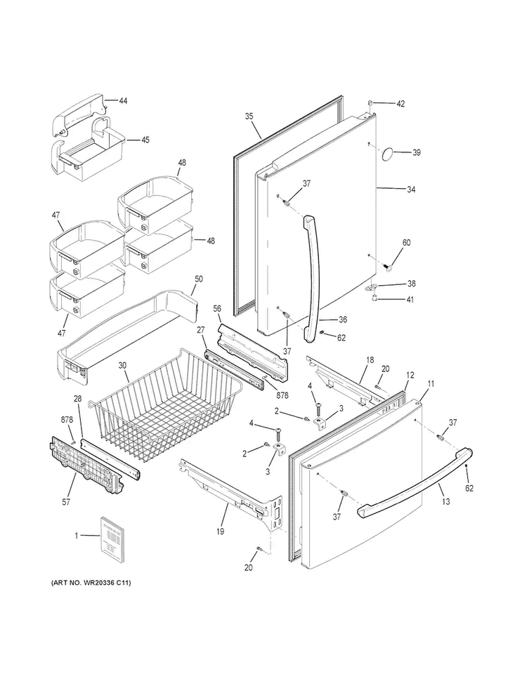 Doors Diagram and Parts List for GDE23GSHBRSS  General Electric Refrigerator