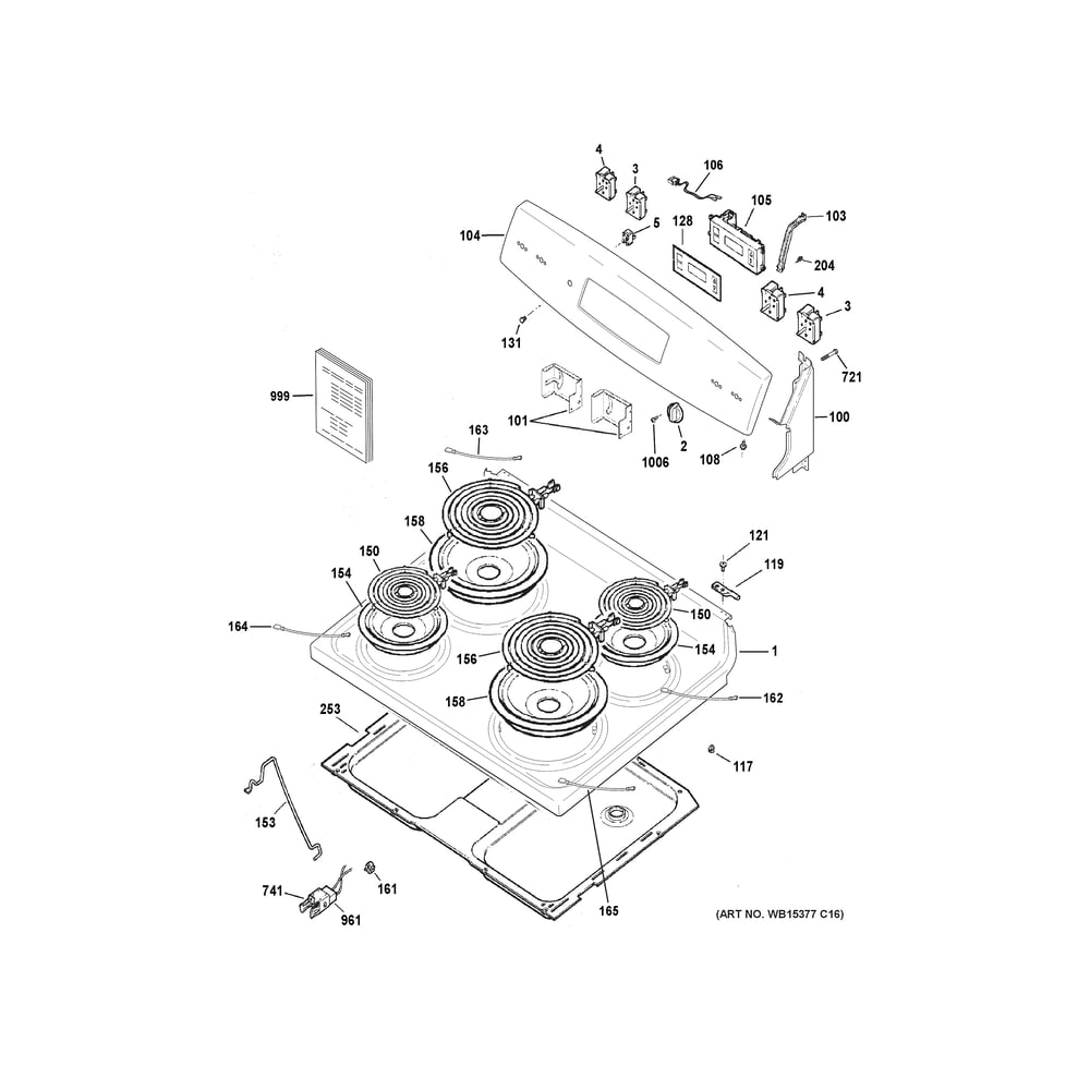 Control Panel And Cooktop Diagram and Parts List for JBS360RT3SS  General Electric Range