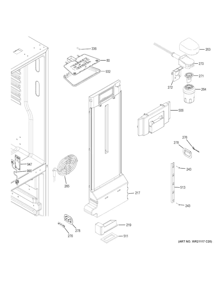 Fresh Food Section Diagram and Parts List for GNE25JMKCFES  General Electric Refrigerator