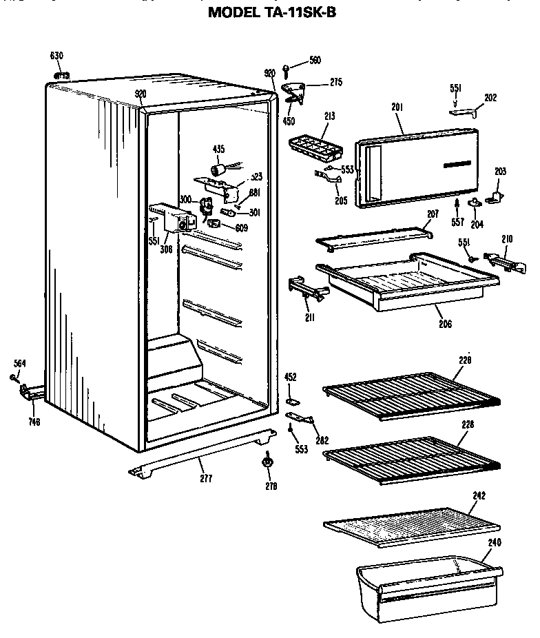 Cabinet Diagram and Parts List for TA11SKBL  General Electric Refrigerator