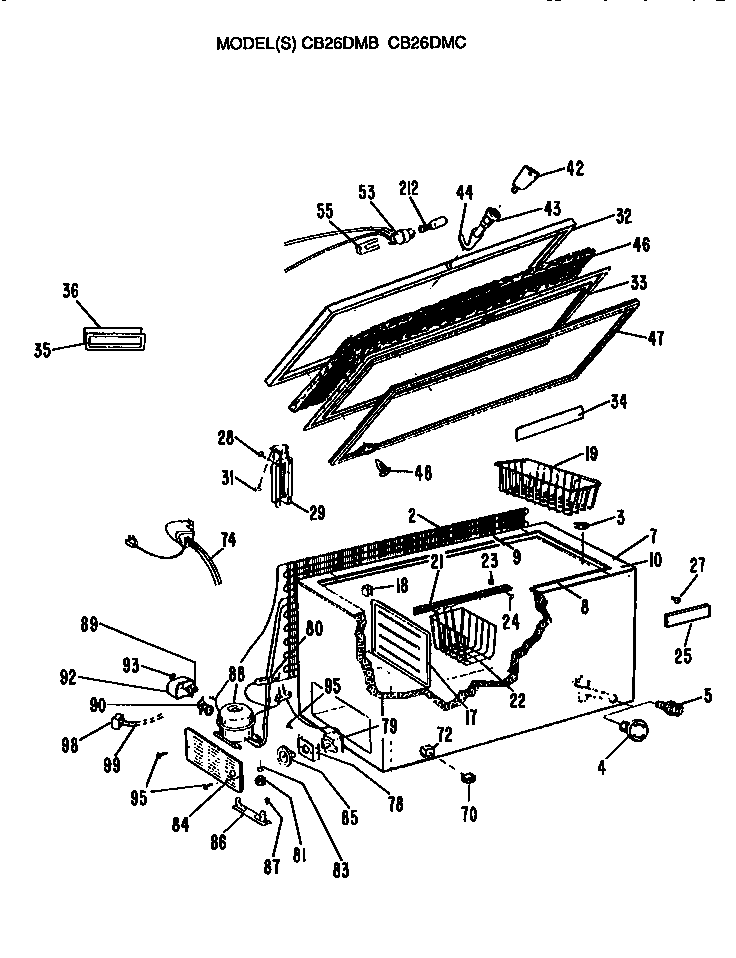 Freezer Diagram and Parts List for CB26DMC  General Electric Freezer