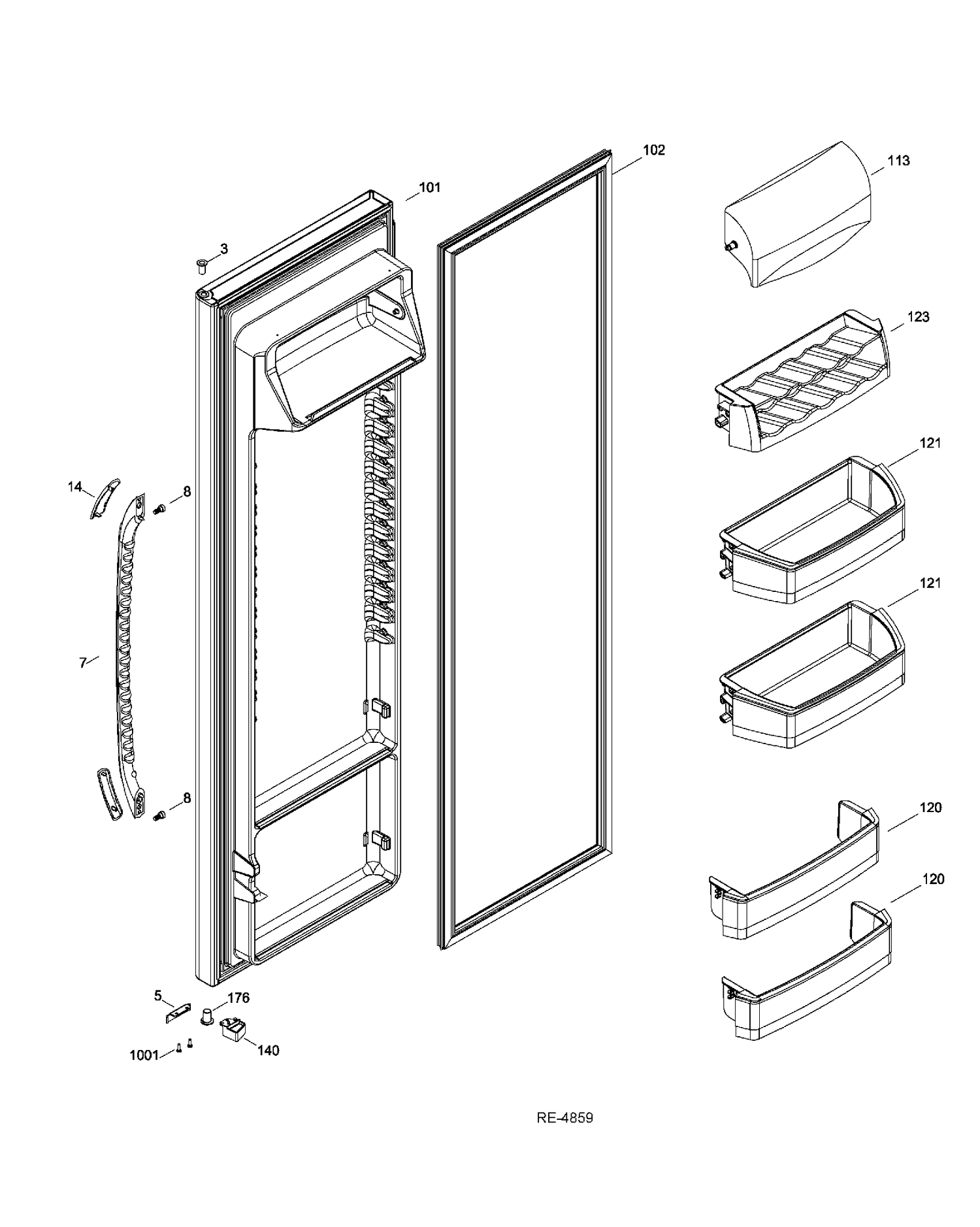 FF DOOR Diagram and Parts List for GSRL3KLXIFLB  General Electric Refrigerator