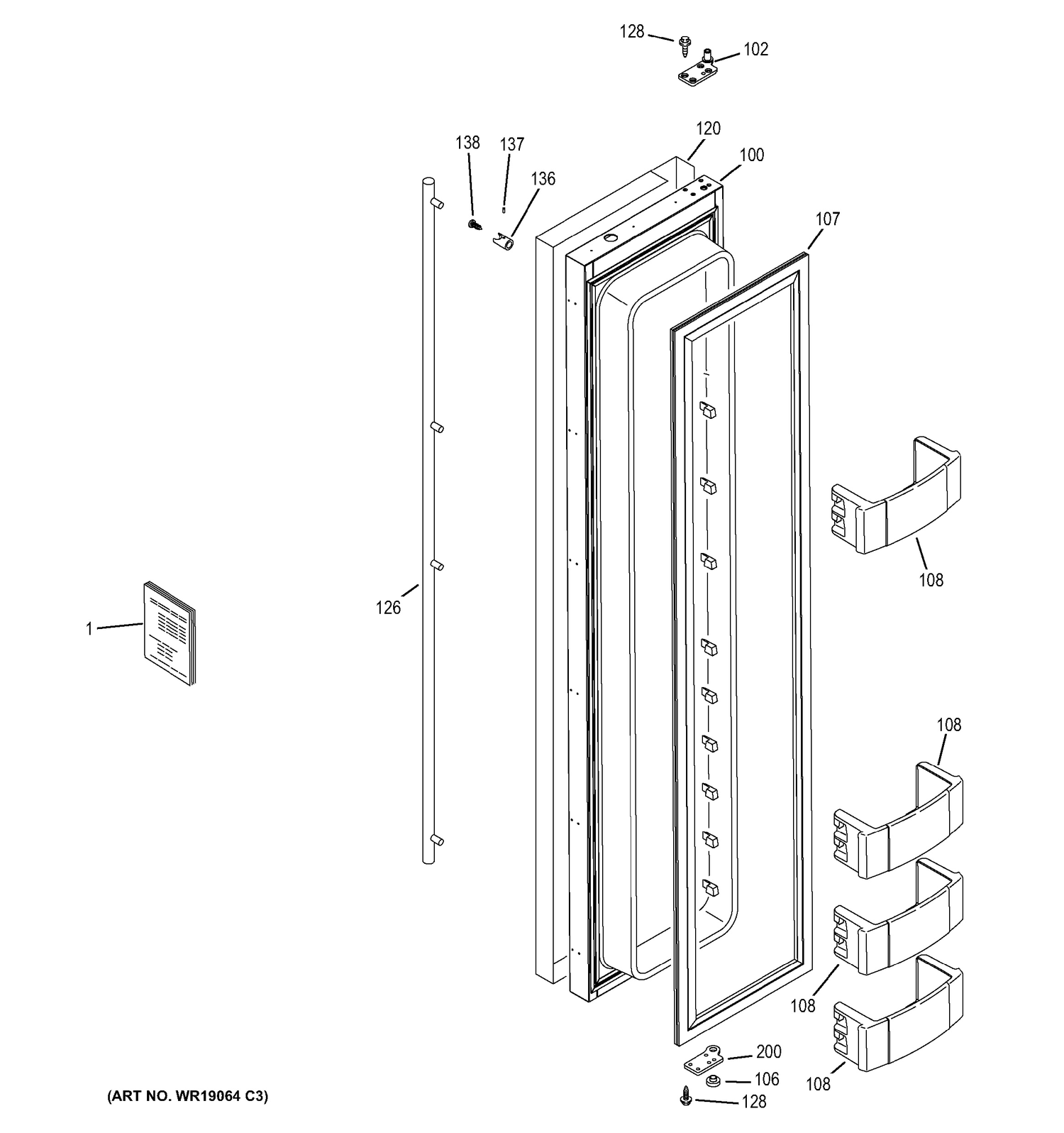 FREEZER DOOR Diagram and Parts List for ZISS420NHBSS  General Electric Refrigerator