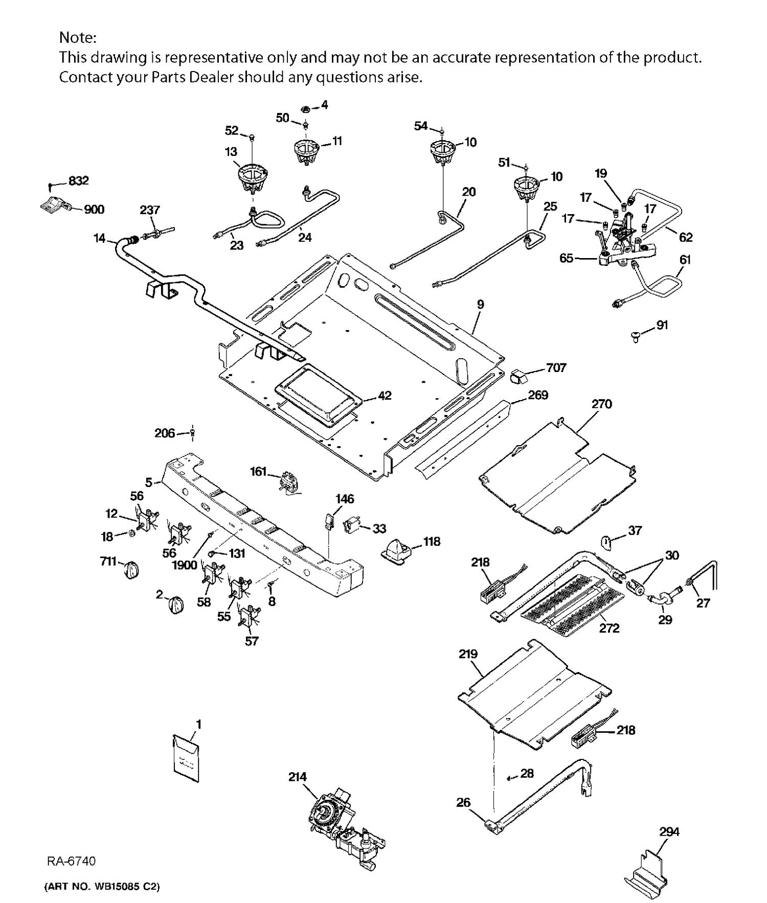 GAS & BURNER Diagram and Parts List for PCGB930SET1SS  General Electric Range