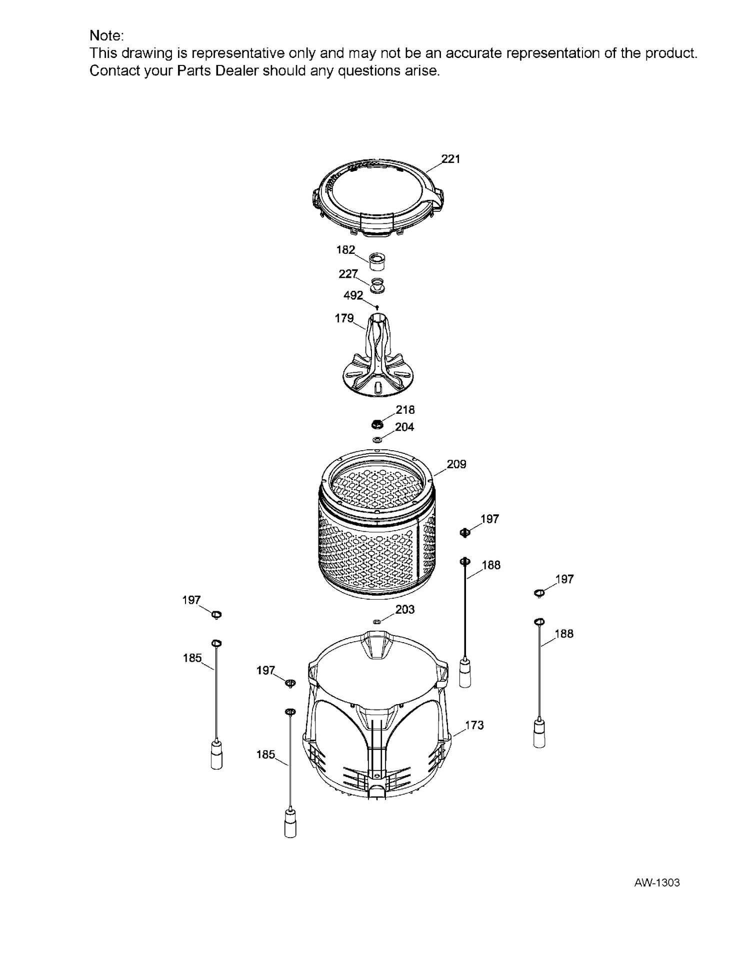TUB & BASKET & AGITATOR Diagram and Parts List for GTW220BMK1WW  General Electric Washer