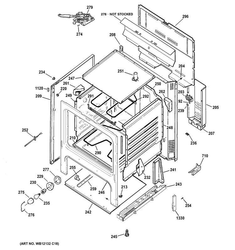 Body Parts Diagram and Parts List for RB720DH1BB  Hotpoint Range