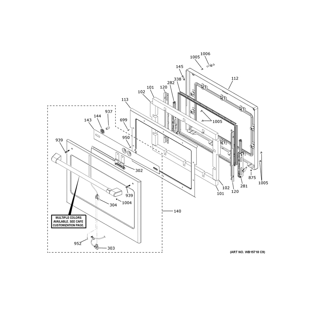 Upper Door Diagram and Parts List for CTD90DP2N4S1  General Electric Wall Oven