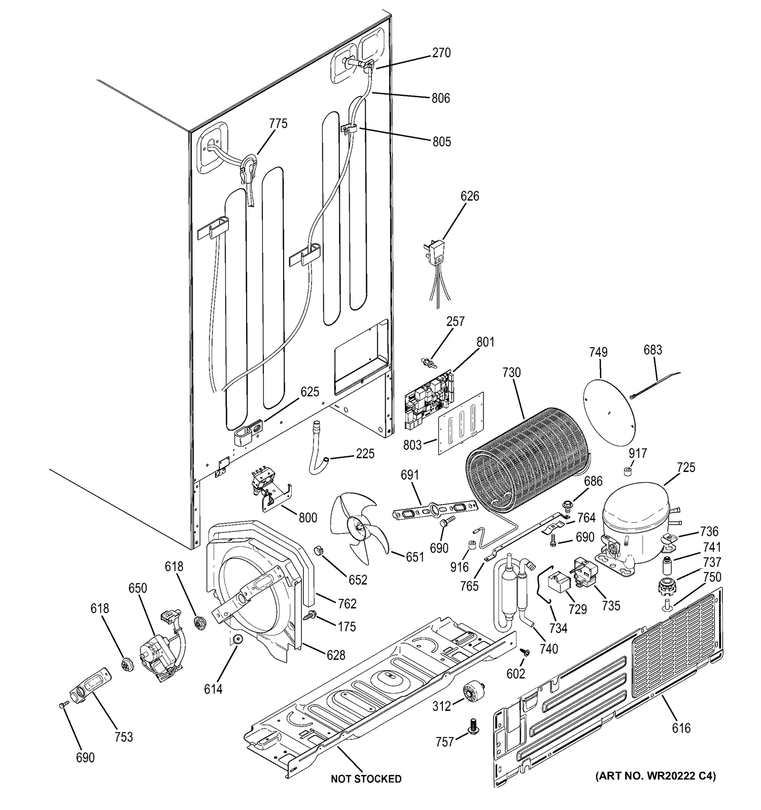 MACHINE COMPARTMENT Diagram and Parts List for GSE26GGECCWW  General Electric Refrigerator