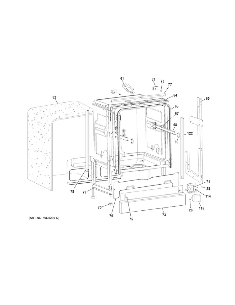 Body Parts Diagram and Parts List for GLDA690F00WW  General Electric Dishwasher