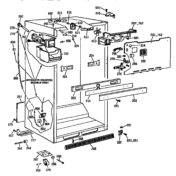 Cabinet Asm Diagram and Parts List for TBX21N1XDRAA  General Electric Refrigerator