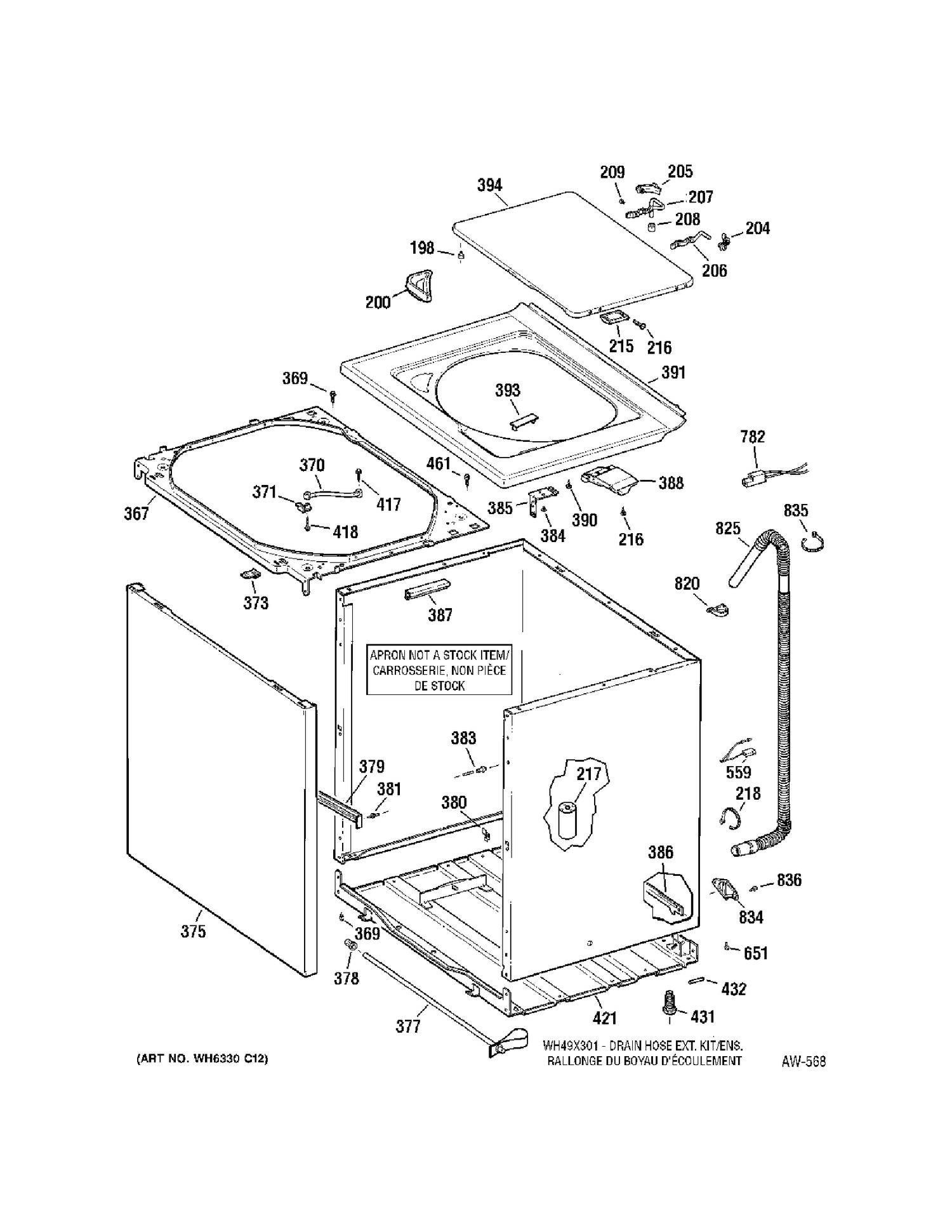 CABINET Diagram and Parts List for EJRR4170E1WW  General Electric Washer