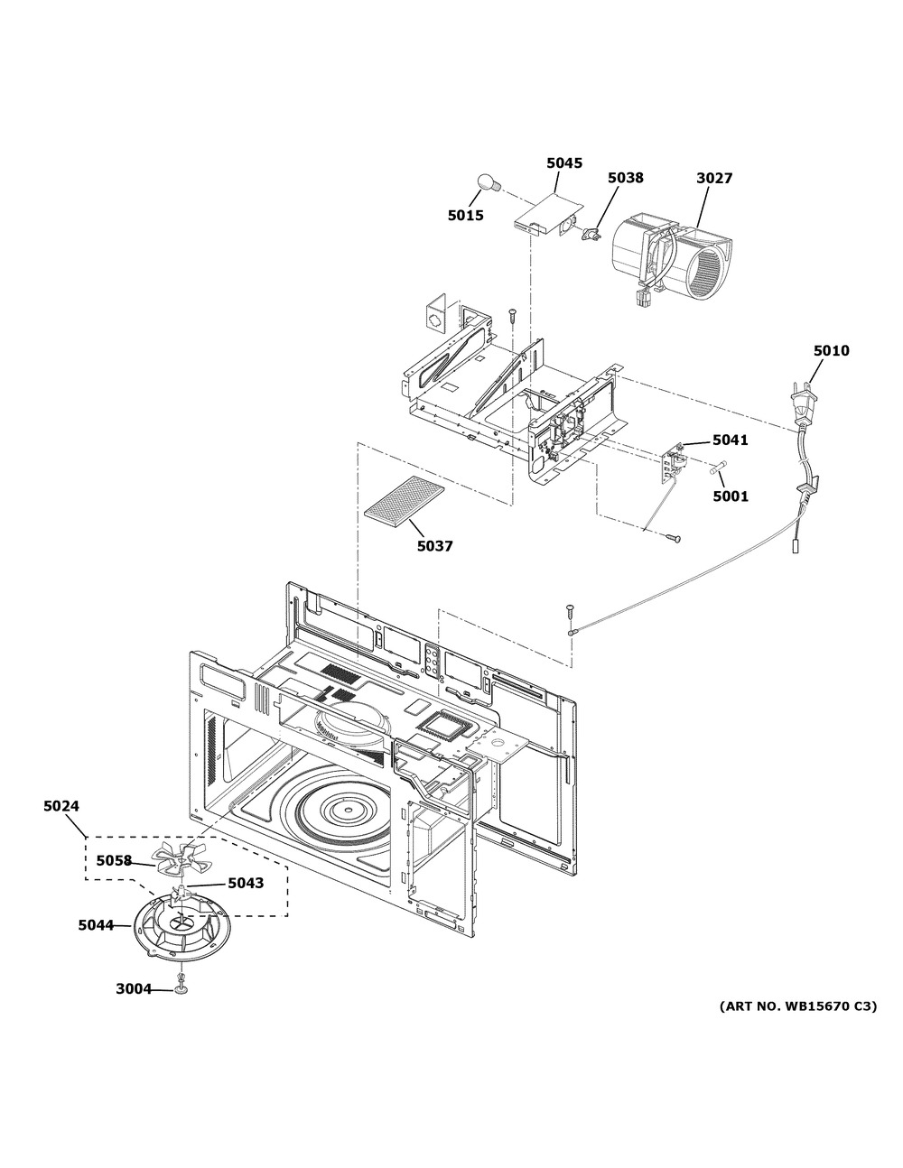 Interior Parts (2) Diagram and Parts List for JVM3160DF9BB  General Electric Microwave