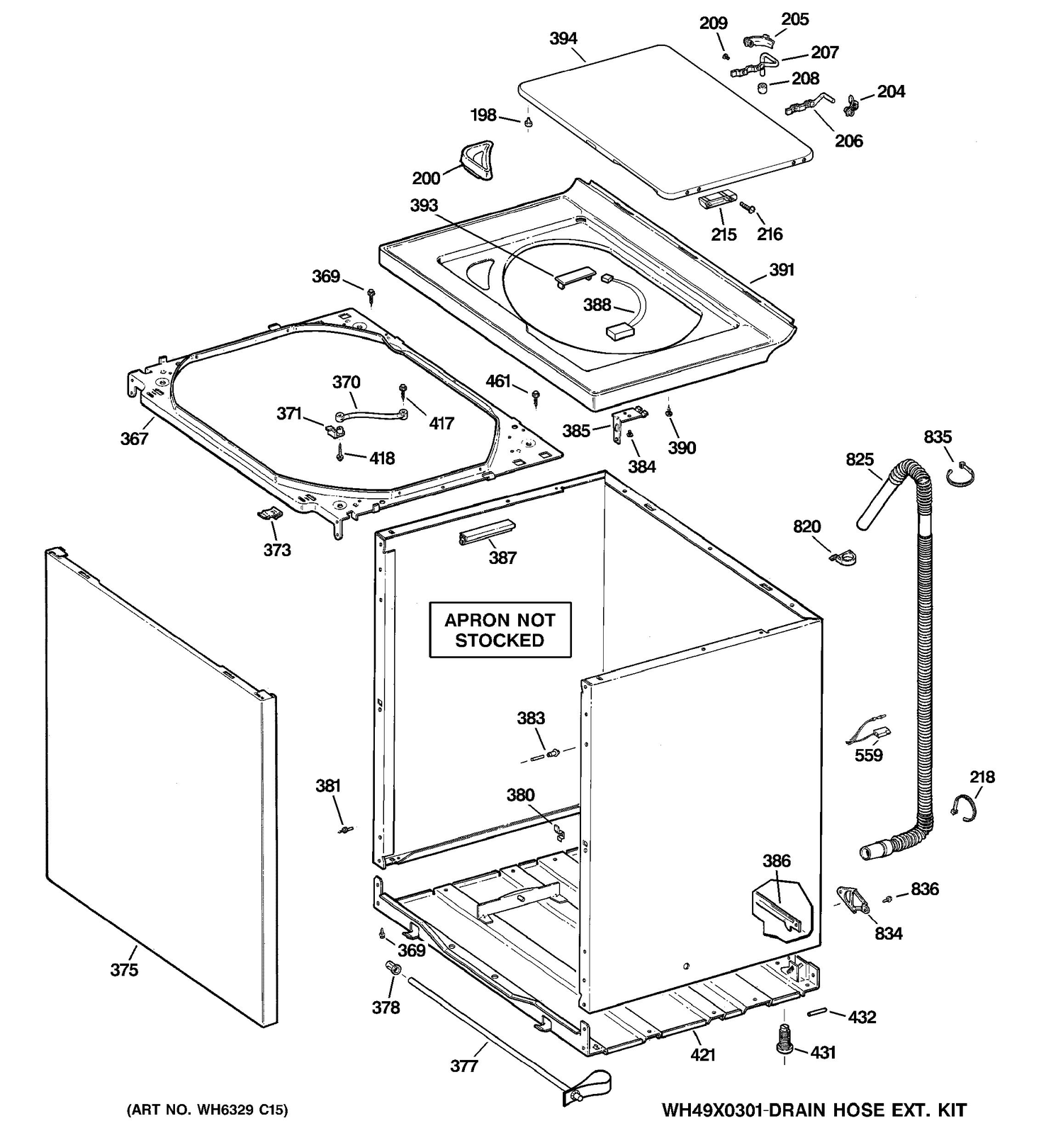 CABINET, COVER & FRONT PANEL Diagram and Parts List for EWA4500DCWW  General Electric Washer