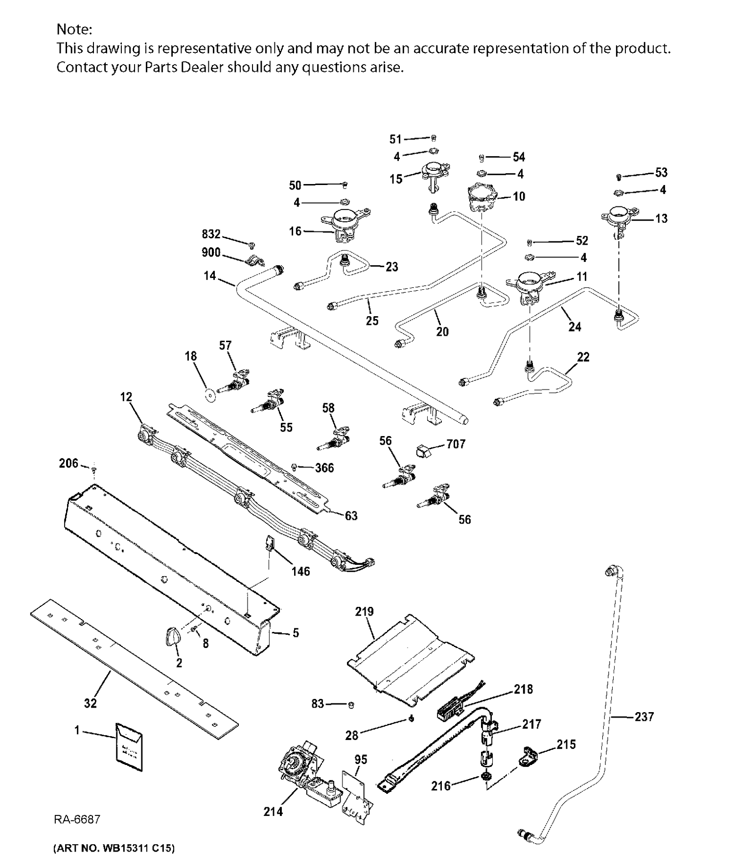 GAS & BURNER Diagram and Parts List for JCGBS66SEK1SS  General Electric Range