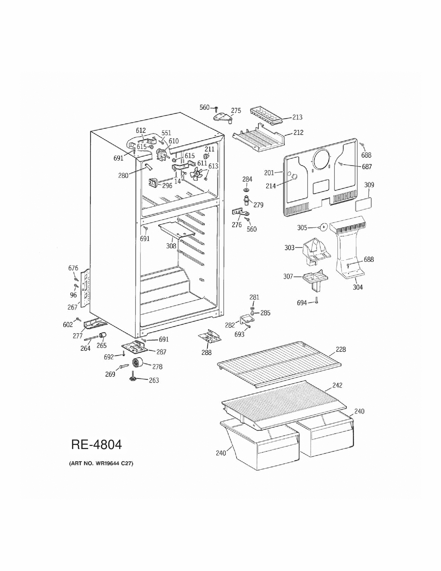 CABINET Diagram and Parts List for MTS17BBDHRWW  General Electric Refrigerator