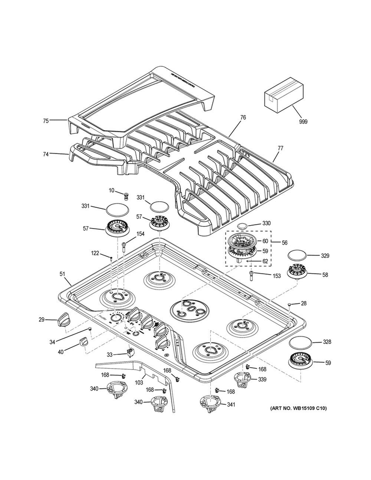 Control Panel & Cooktop Diagram and Parts List for PGP986SET5SS  General Electric Cooktop