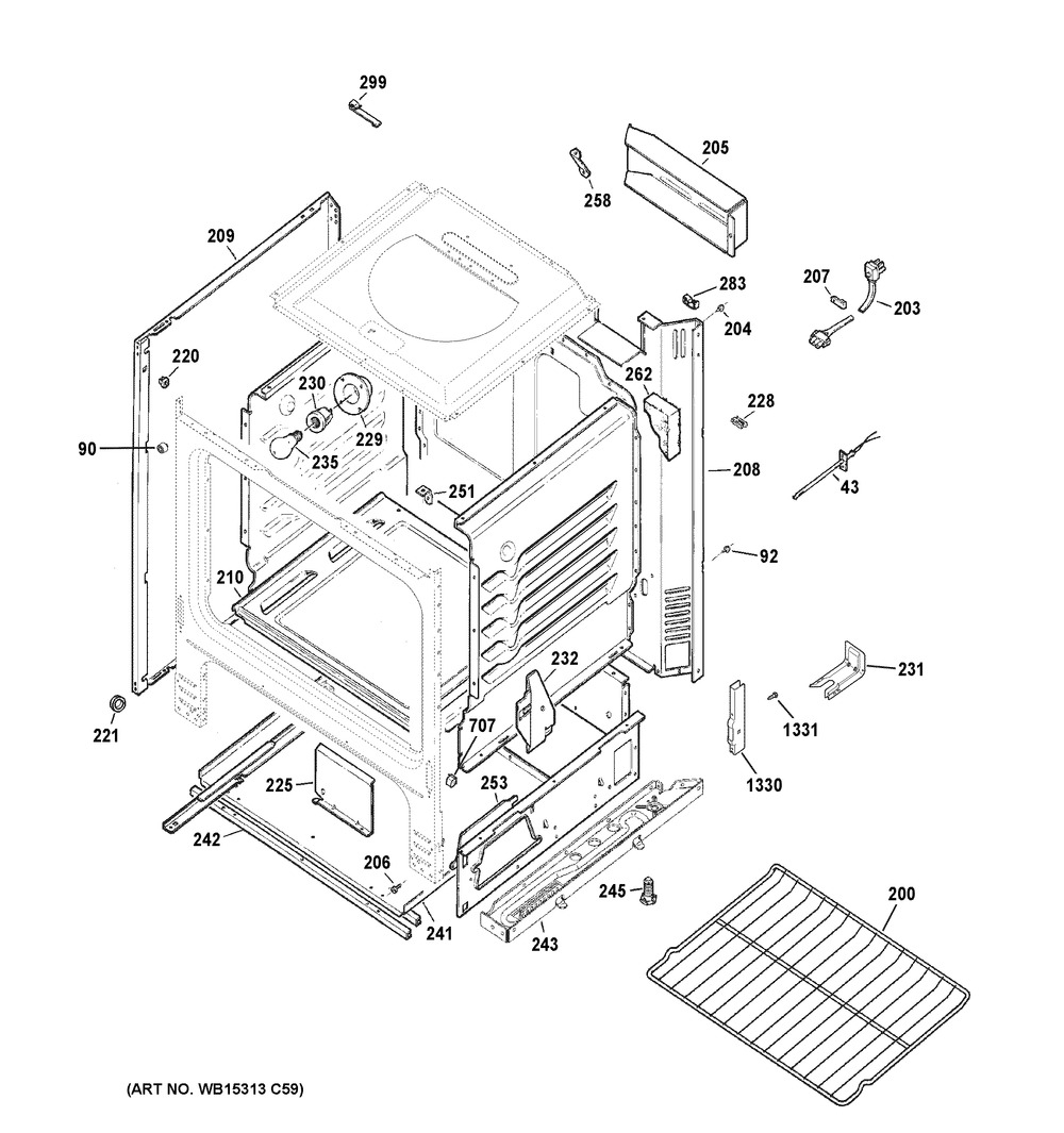 Body Parts Diagram and Parts List for XGF300SM2BB  General Electric Range
