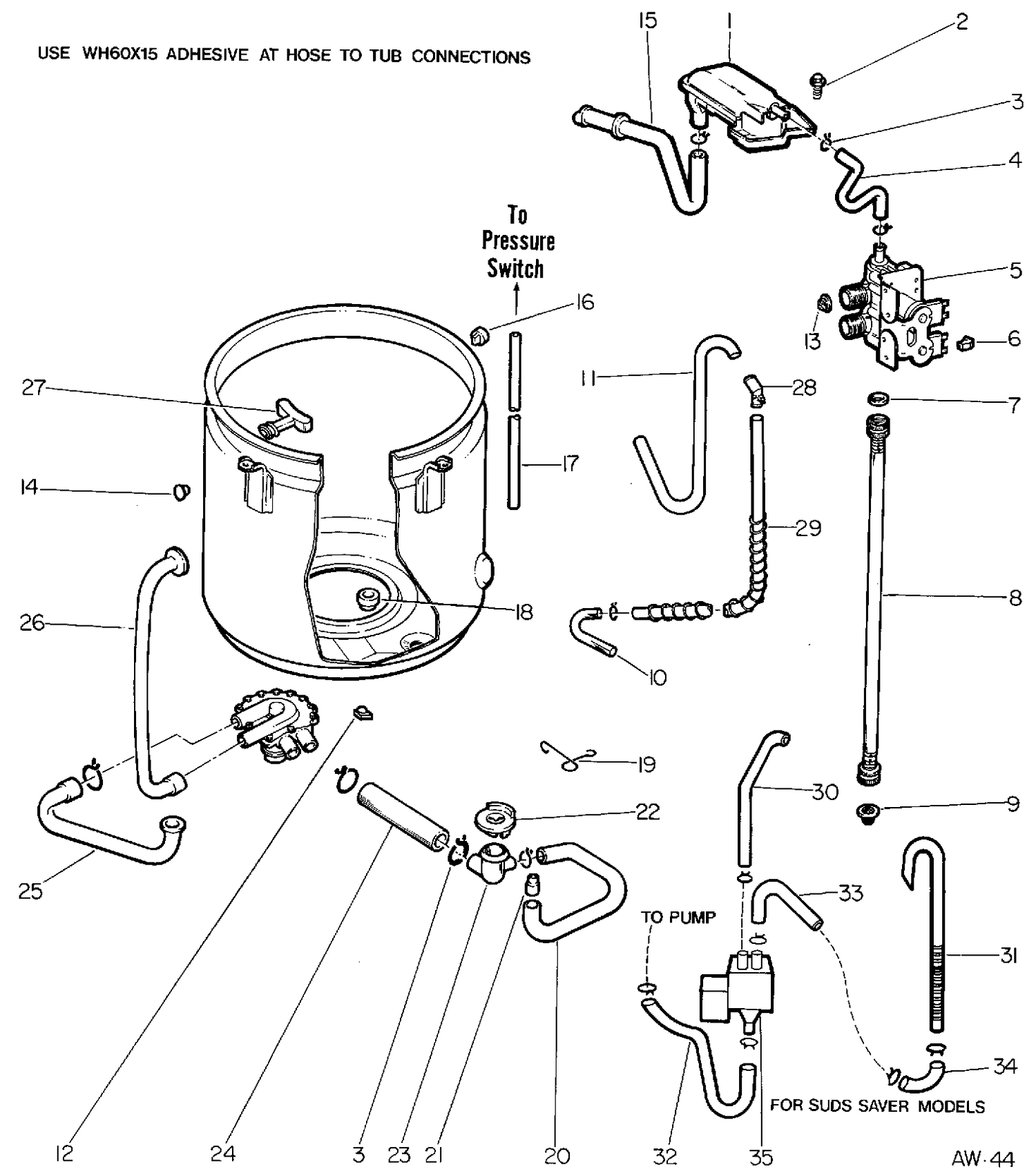 HYDRAULIC SYSTEM Diagram and Parts List for 52050119  General Electric Washer